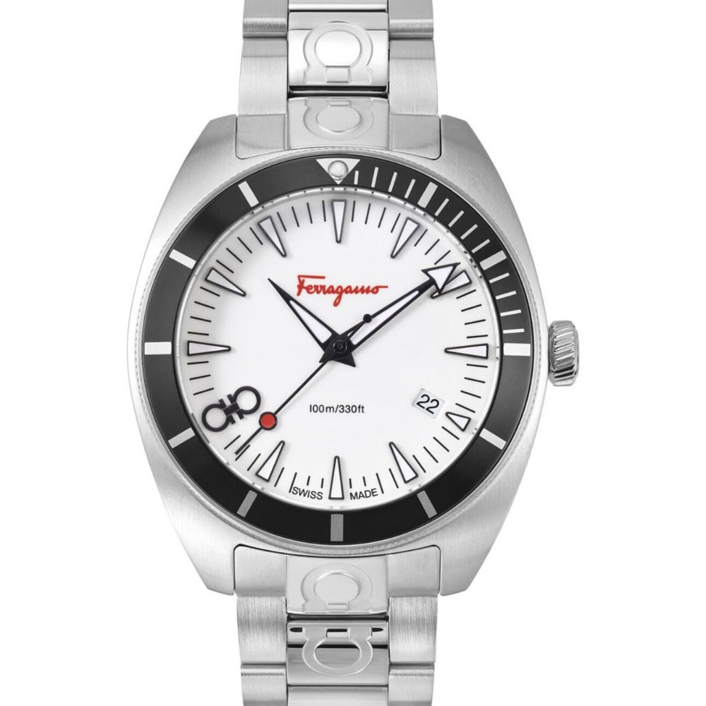 Ferragamo Red Letter White Dial 41mm Luxury Mens Watch